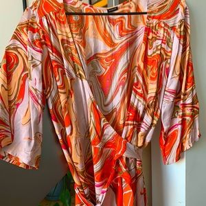 Wrap maxi dress. Colorful almost tie dye look